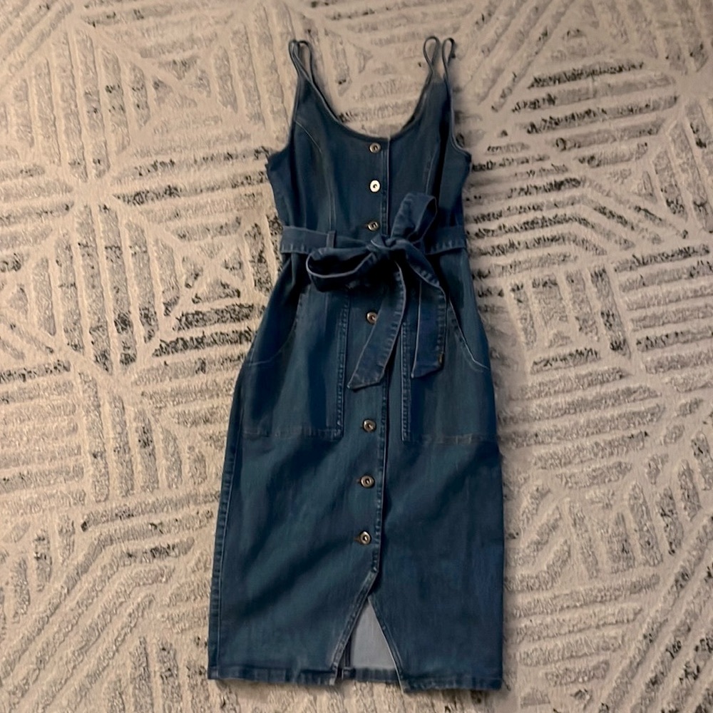Belted denim dress